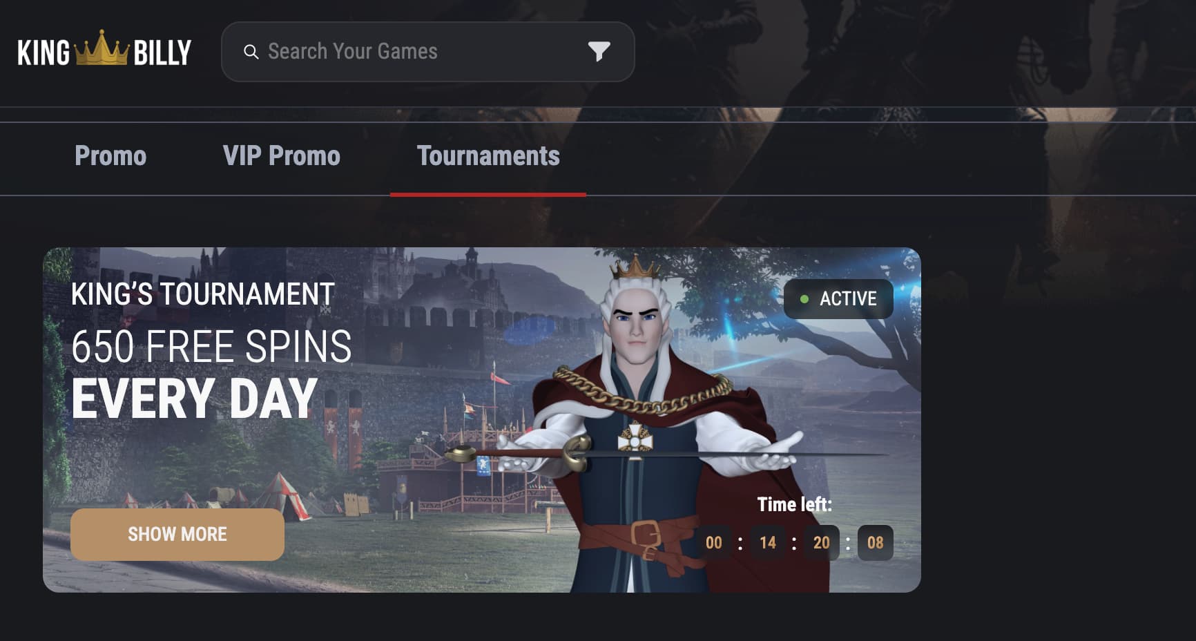 king billy casino tournaments