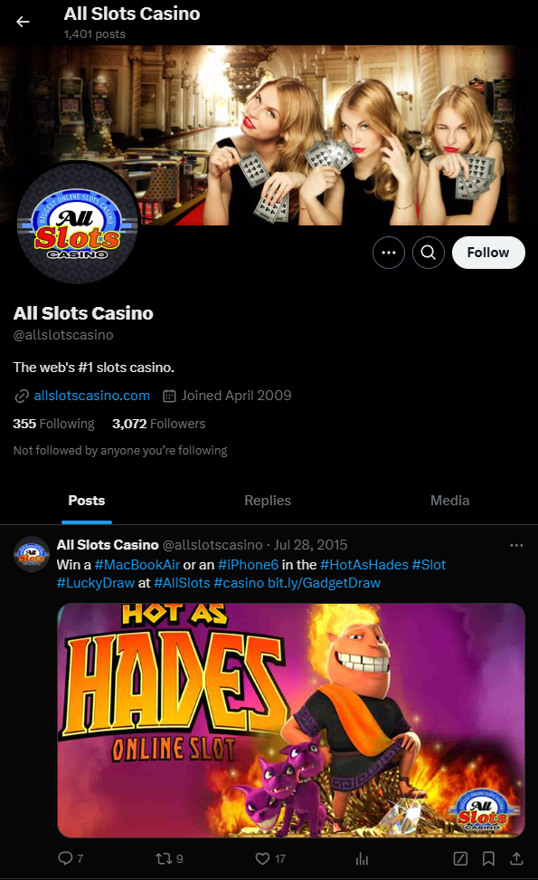 réseaux sociaux all slots casino