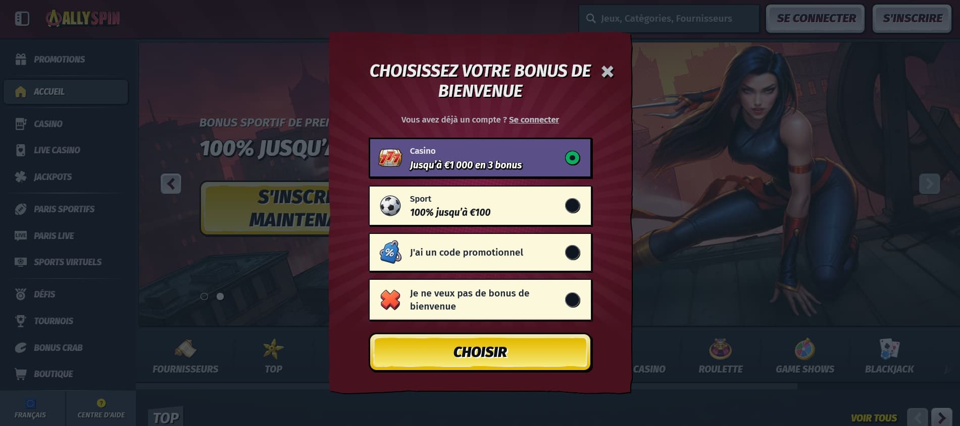 allyspin casino welcome bonus