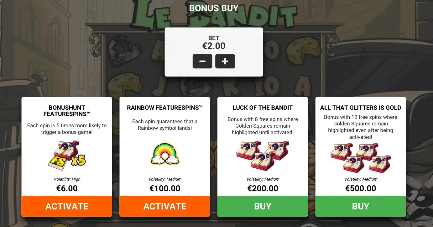le bandit achat bonus
